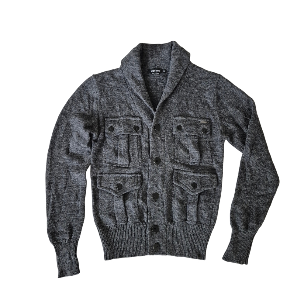Antony Morato Gray Shawl Collar Cardigan Sweater Front Pockets Wool Blend